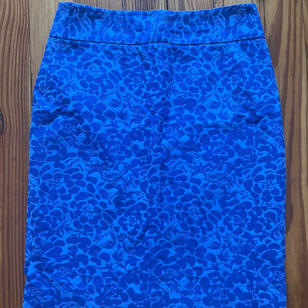 Loft Blue Brocade Mid-Length Pencil Skirt
